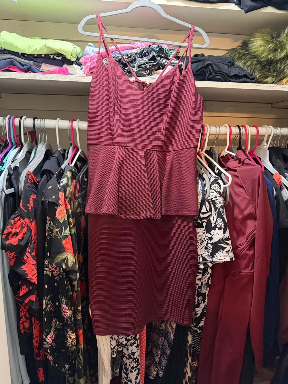 Women's Strappy Peplum Dress in Wine